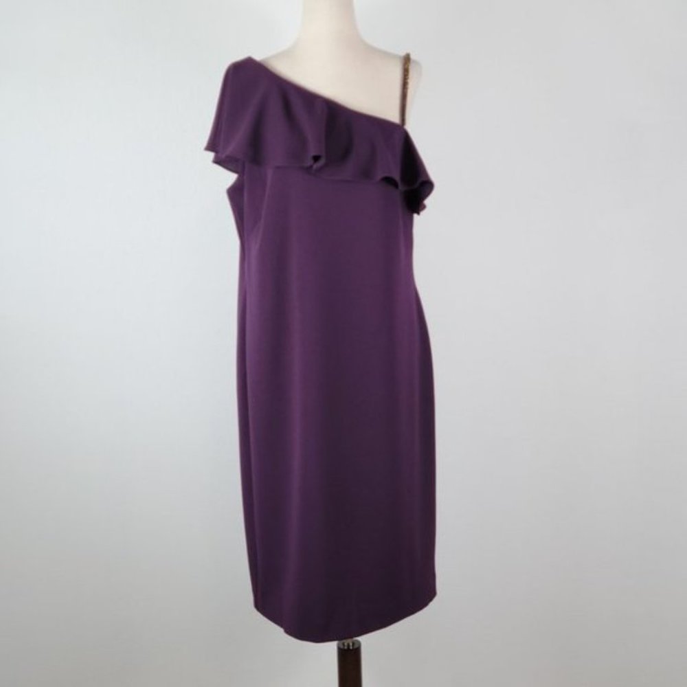 LAUREN RALPH LAUREN sheath asymmetrical neckline dress Sz 14 NEW - Picture 2 of 8
